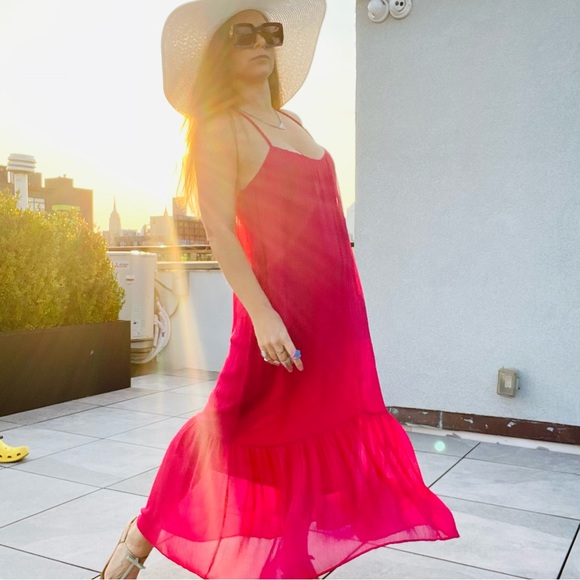 ZARA RIBBED DRESS VOLUMINOUS DRESS WITH BRAIDED STRAPS Fuchsia - Picture 7 of 16